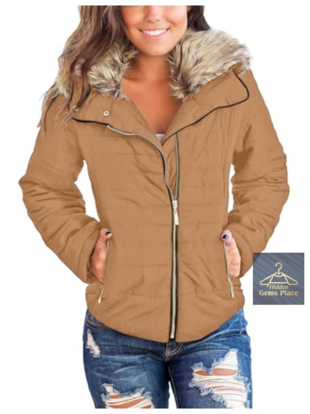 Faux Fur Lapel Quilted Puffer Parka Jacket